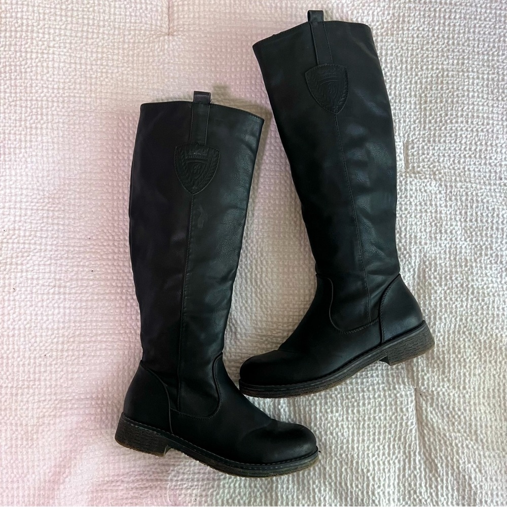 Black Knee High Fleece Lined Faux Leather Riding Boots Size EU 38